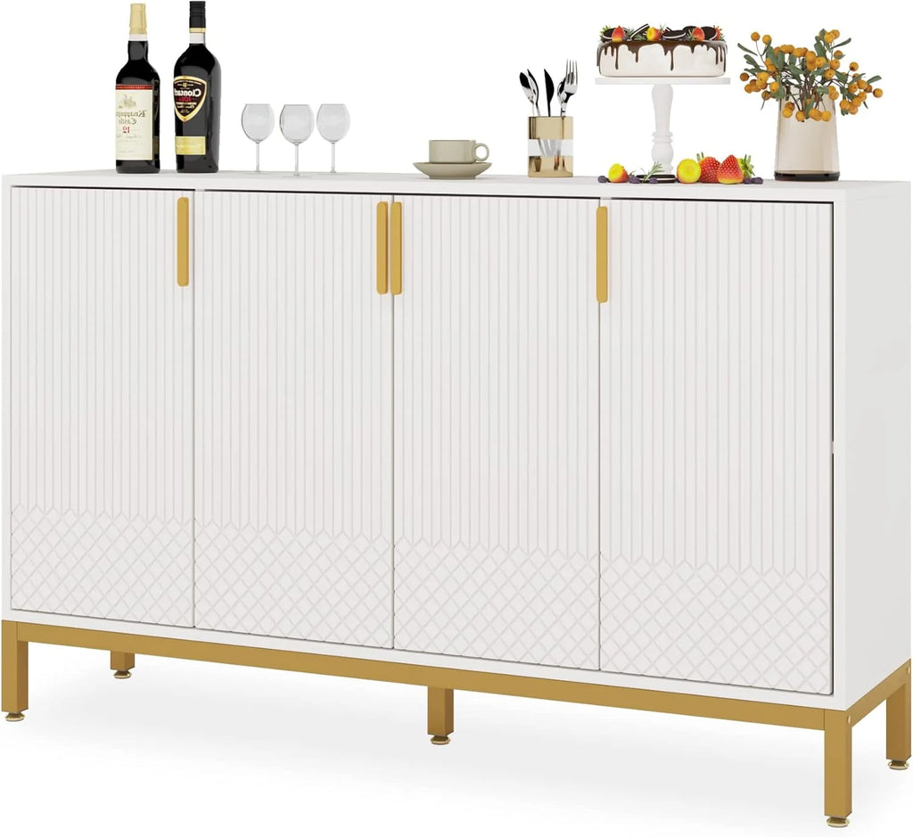 Luxury Buffet Cabinet with Storage, 59 Inch Kitchen Sideboard Cabinet with 4 Doors, Coffee Bar Cabinet Storage Cabinet for Dining Room, Living Room, Black and Gold1 pcs