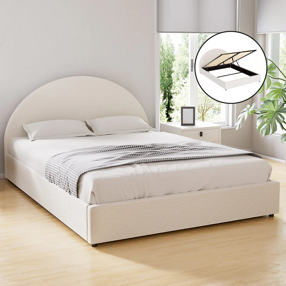 Artiss Bed Frame Gas Lift Strorage Beds Base Platform Boucle Fabric Double ELLA