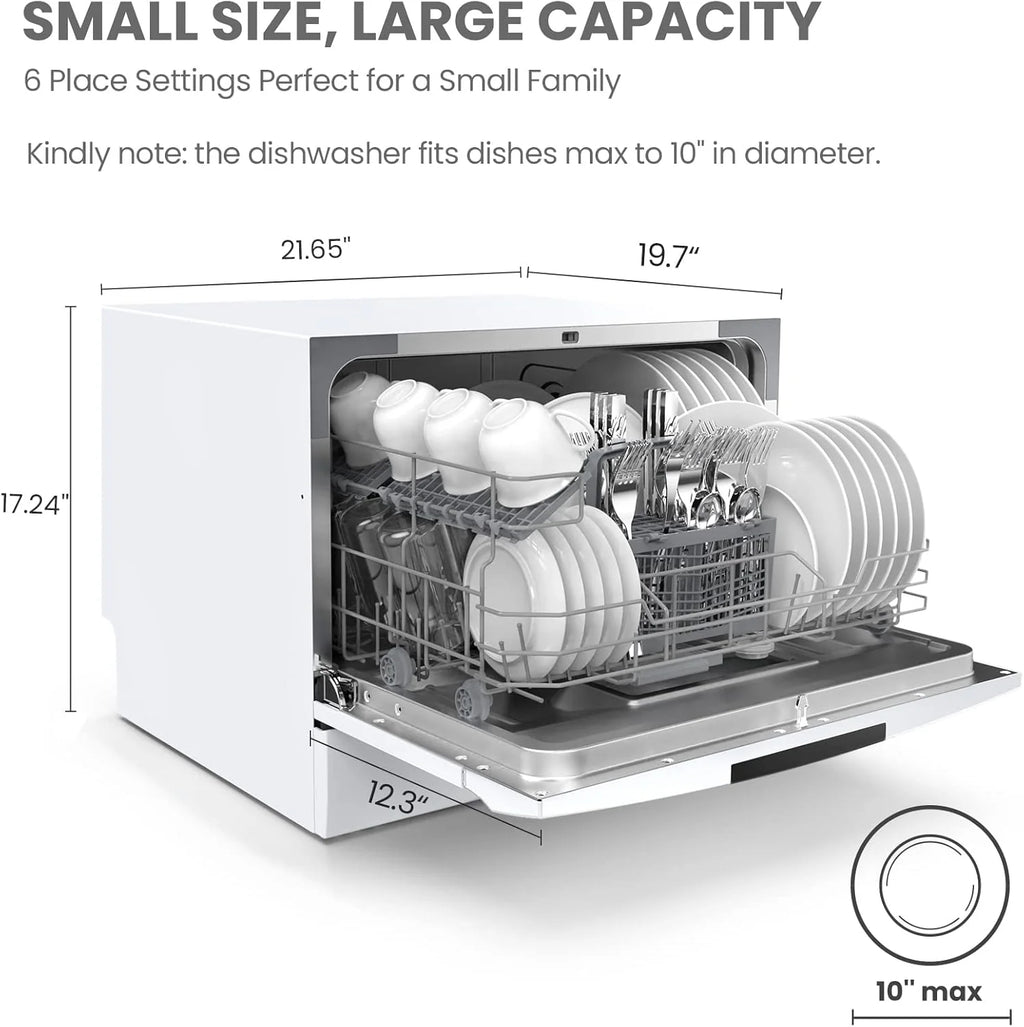 Countertop Dishwasher, Energy Star Portable Dishwasher, 6 Place Settings, Mini Dishwasher with 8 Washing Programs, Speed, Baby-Care, ECO& Glass, Dish Washer for Dorm, RV& Apartment1 pcs