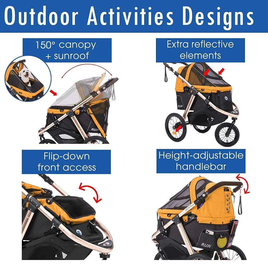 Jogging Sports Stroller with Comfort Rubber Wheels/Zipper-Less Entry/1-Hand Quick Fold/Aluminum Frame for Small/Medium Dogs, Cats and Pets (Green Camo)