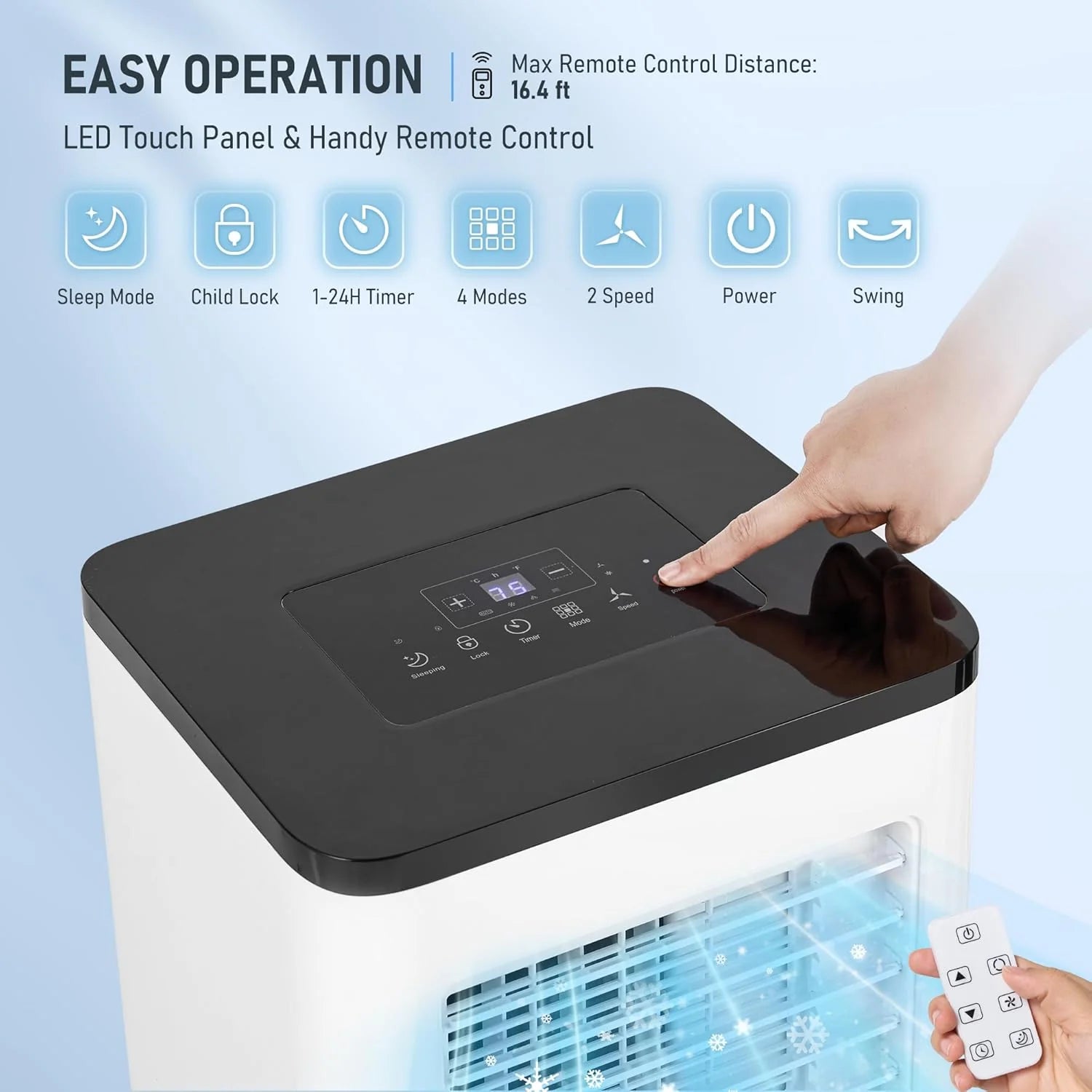 Portable Air Conditioner, 10000 BTU 3-in-1 Cooling, Dehumidifier, Fan with Remote Control, 24H Timer, LED Display, Sleep Function, Child Lock for Home, Office, Bedroom (Window Kit Included)1 pcs