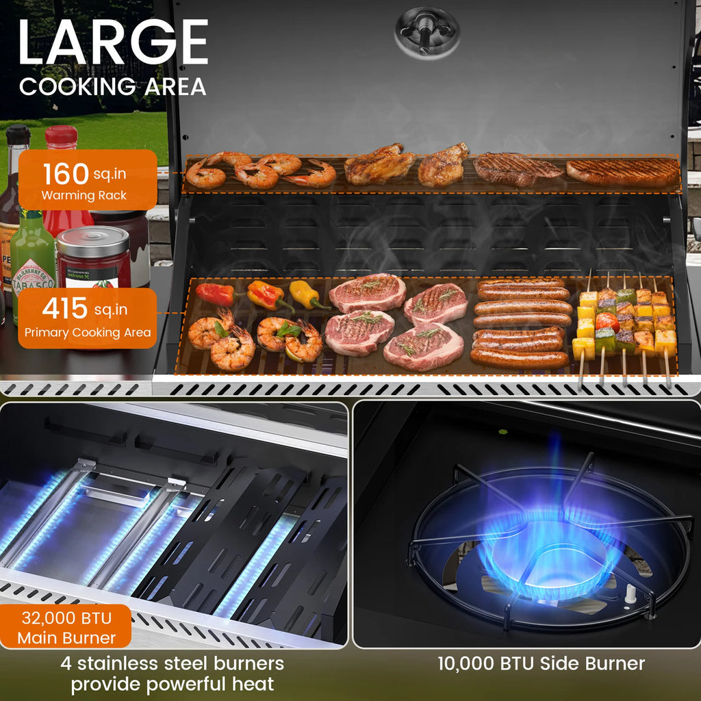 3+1/4+1 Burner Freestanding Propane Gas Grill With Side Burner And Cabinet