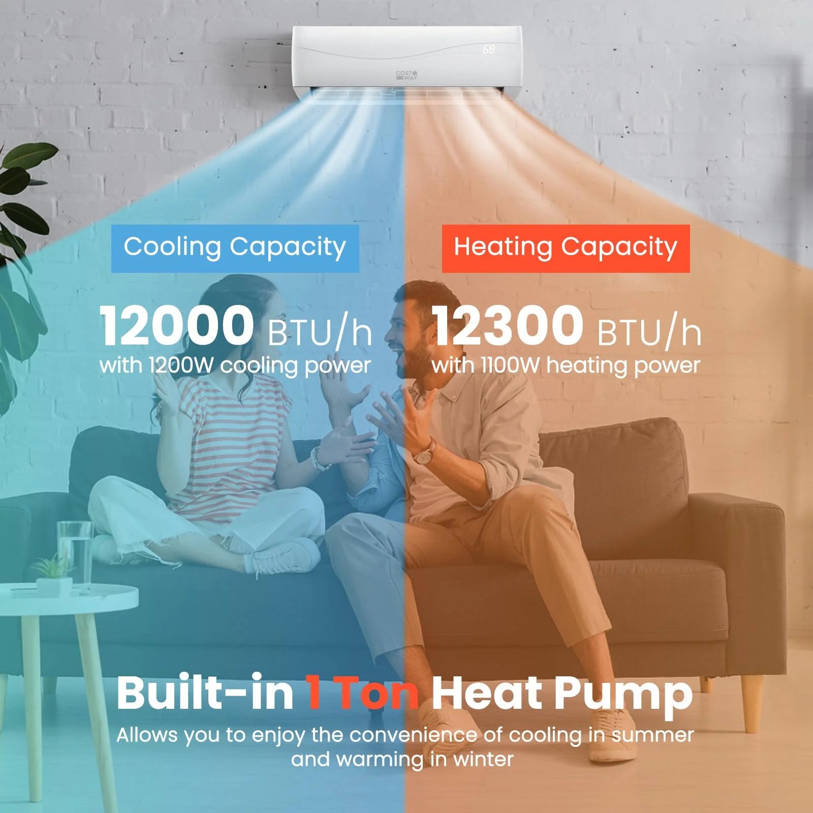 COSTWAY 12000BTU Mini Split Air Conditioner& Heater