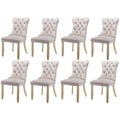 8x Velvet Dining Chairs Upholstered Tufted Kithcen Chair with Solid Wood Legs Stud Trim and Ring-Beige