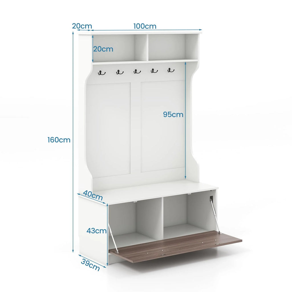 Giantex 160cm Hall Tree | Entryway Organizer with Coat Rack & Storage Bench