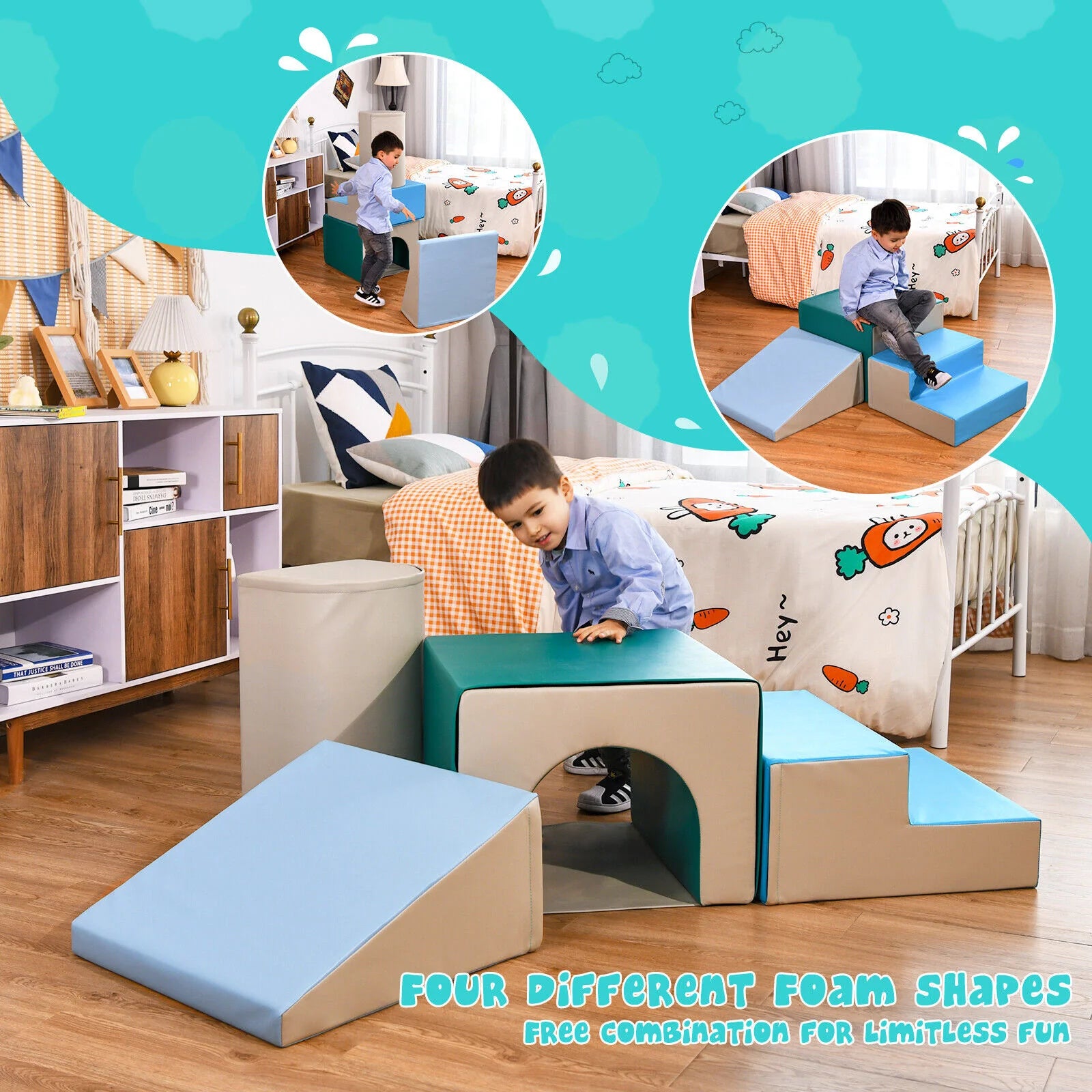 4-piece Single-Tunnel SoftZone Climb Crawl Activity Play Set Toddler Kid