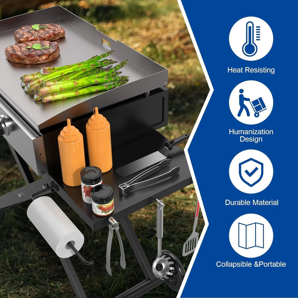 Portable Grill Table for Blackstone 22 Inch 17 Inch Tabletop Griddle Accessories Folding BBQ Table, Outdoor Grill Stand for Blackstone 22" 17" Griddle Stand with Wheels Side Table1 pcs