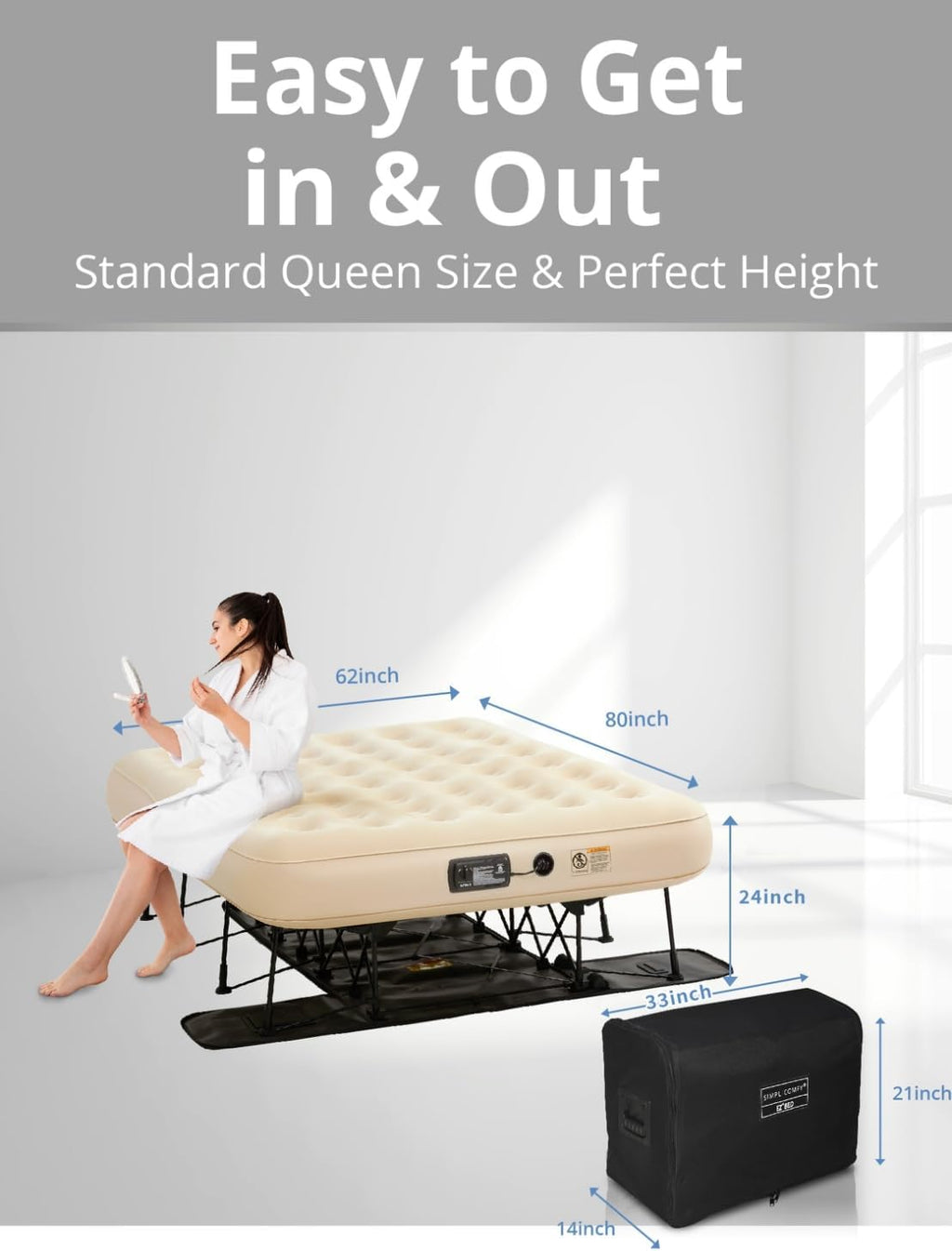 Simpli Comfy Queen EZ Air Mattress with Frame & Pump