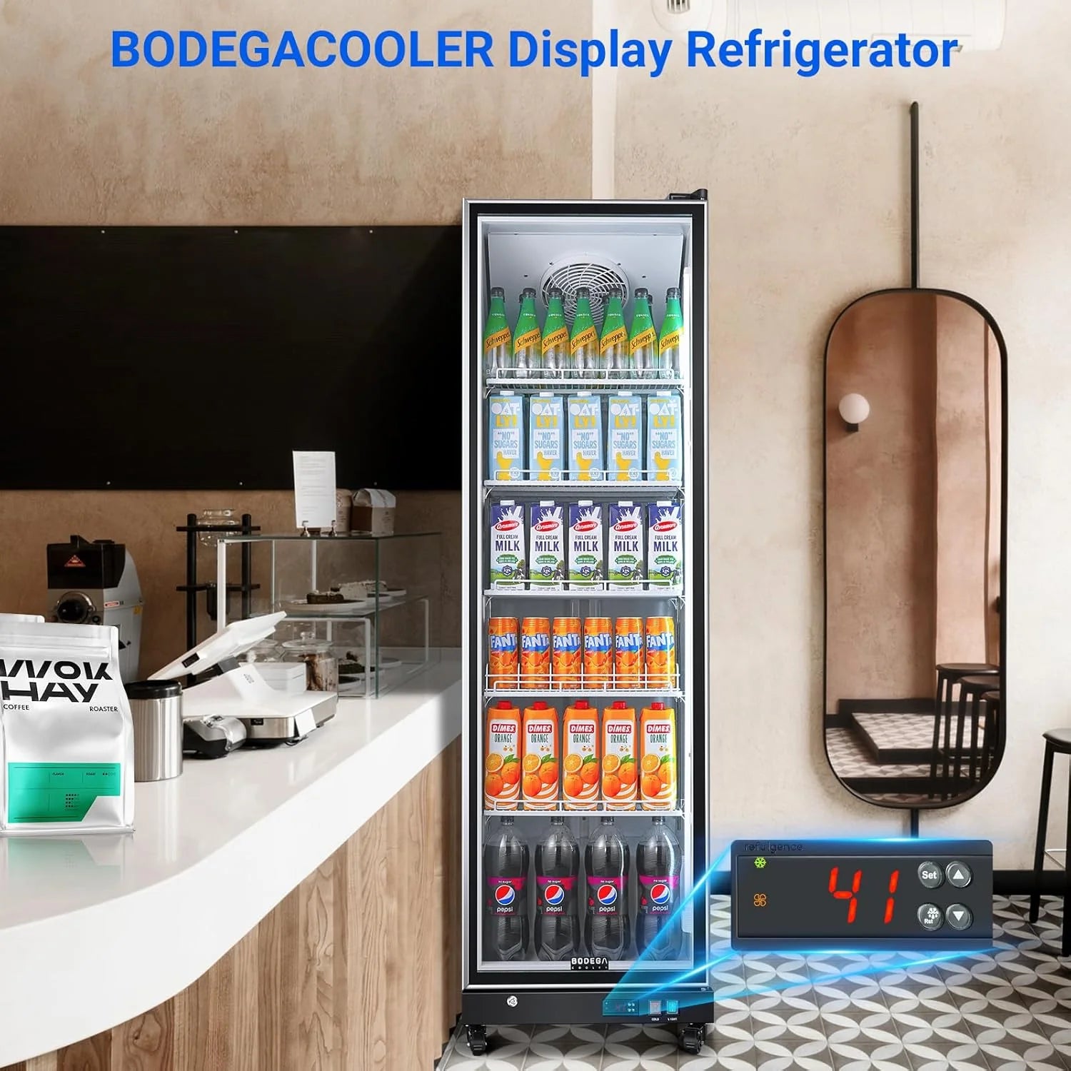 Commercial Glass Door Display Refrigerator,12.5 Cu.Ft Merchandiser Drink Refrigerator,Upright Commercial Bar Beverage Fridge,Display Drink Cooler with Soft LED Light1 pcs