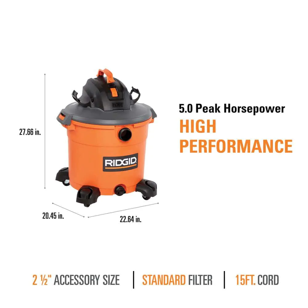 16 Gallon 5.0 Peak HP NXT Wet/Dry Shop Vacuum with Filter, Locking Hose and Accessories HD1640