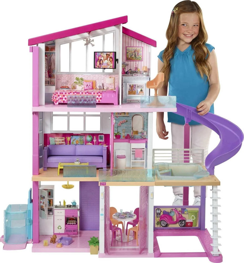 Barbie DreamHouse Dollhouse with elevator, pool, lighting and over 70 accessories – 3-story playset