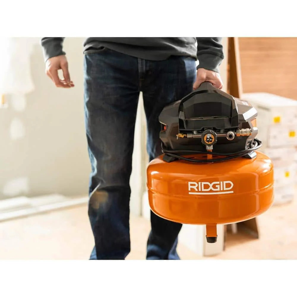Portable electric flat compressor (6 gallons) with 18GA brad nailer, 16GA straight nailer and 18GA stapler R69603FK
