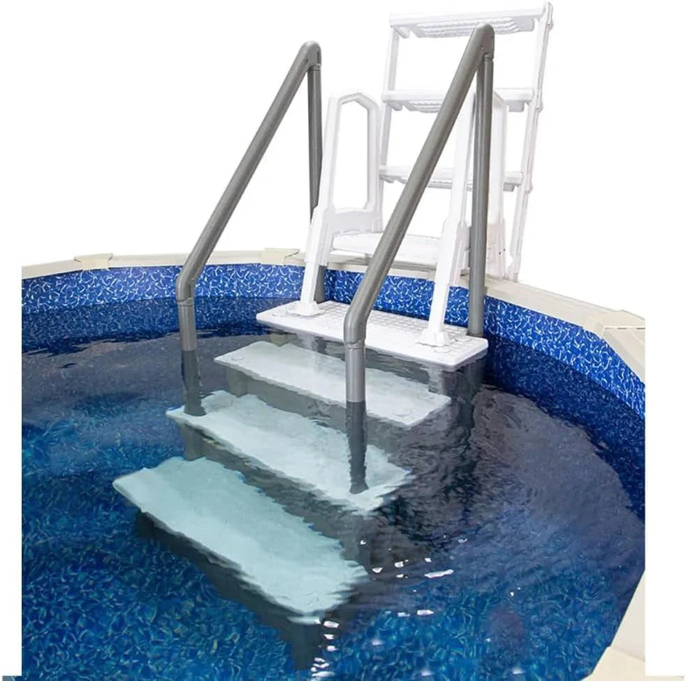 Non-slip entry steps for pools | Grey | For above-ground pools | Can be installed on terraces with a height of 122 to 137 cm | Load capacity up to 136 kg
