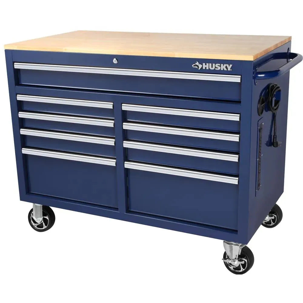 46-in W x 24.5-in D 9-Drawer Mobile Workbench with Hardwood Top and Power Station ���ゆ�� Gloss Black