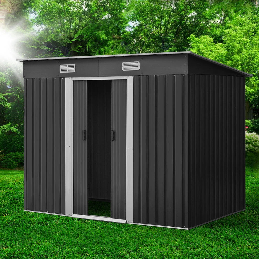 Giantz 2.38x1.31M Metal Garden Shed Grey Sliding Door