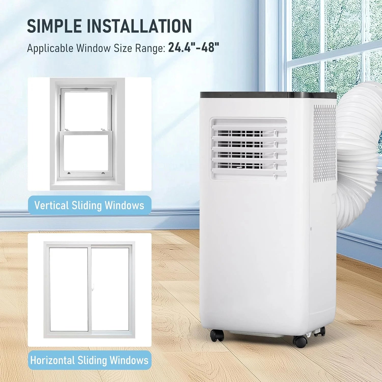 Portable Air Conditioner, 10000 BTU 3-in-1 Cooling, Dehumidifier, Fan with Remote Control, 24H Timer, LED Display, Sleep Function, Child Lock for Home, Office, Bedroom (Window Kit Included)1 pcs