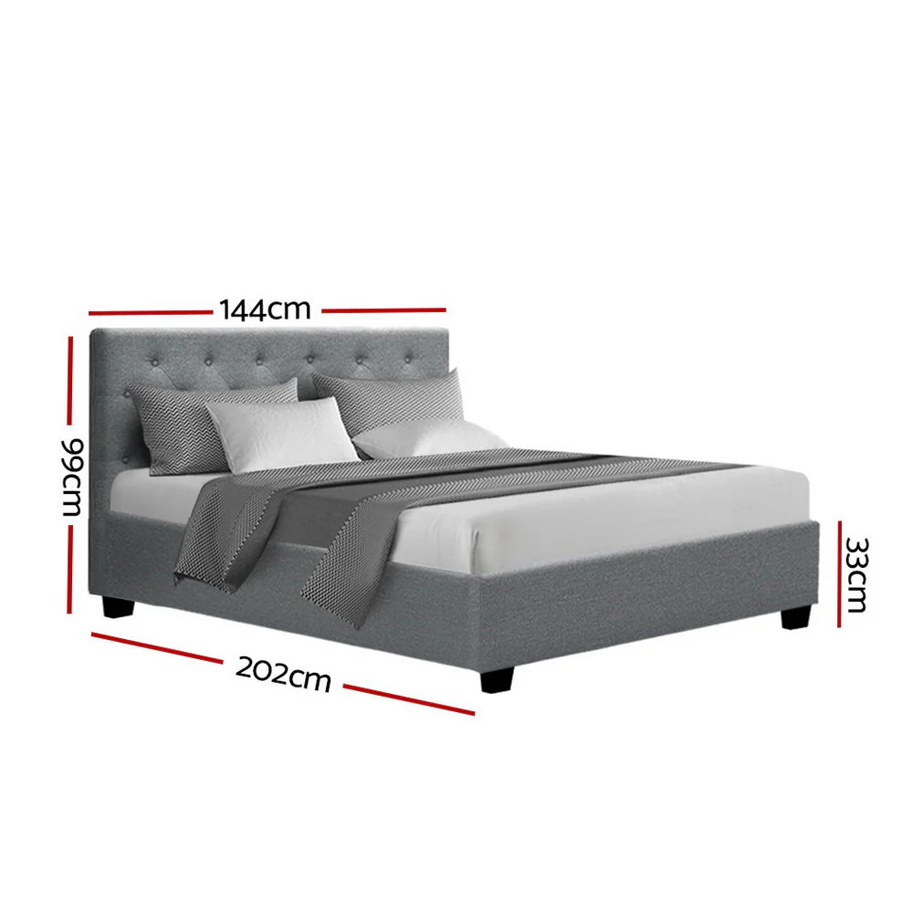 Artiss Vila Bed Frame Fabric Gas Lift Storage - Grey Double