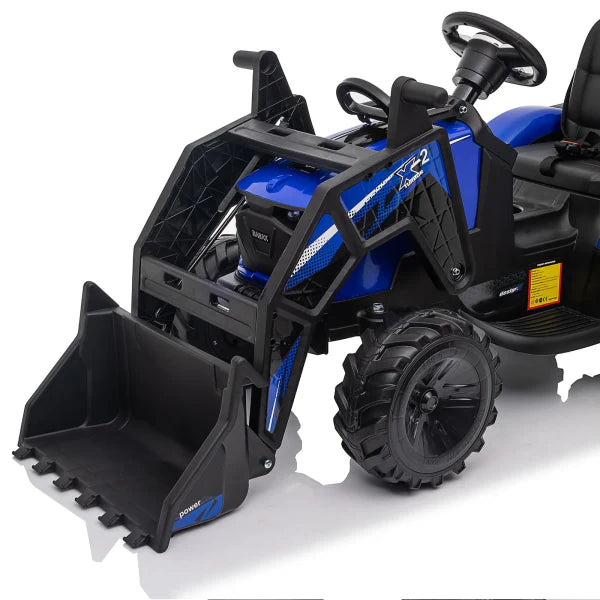 3-in-1 Ride-On Tractor, 24V Electric, Excavator & Bulldozer, Remote Control, LED, Music, USB/Bluetooth max 66 lbs �� Bright-blue