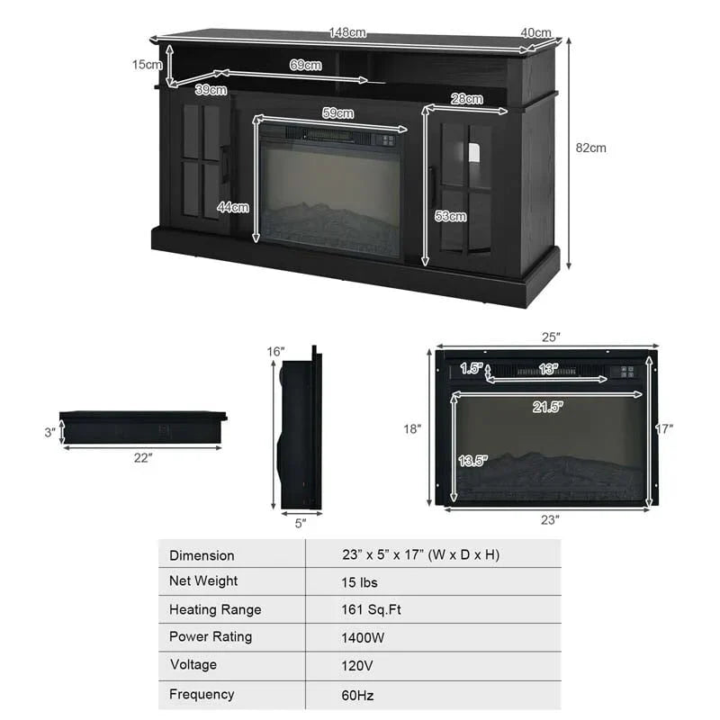 58" TV Console with 23" Fireplace Insert, Fireplace TV Stand for TVs up to 65 Inches, 1400W Electric Fireplace Heater