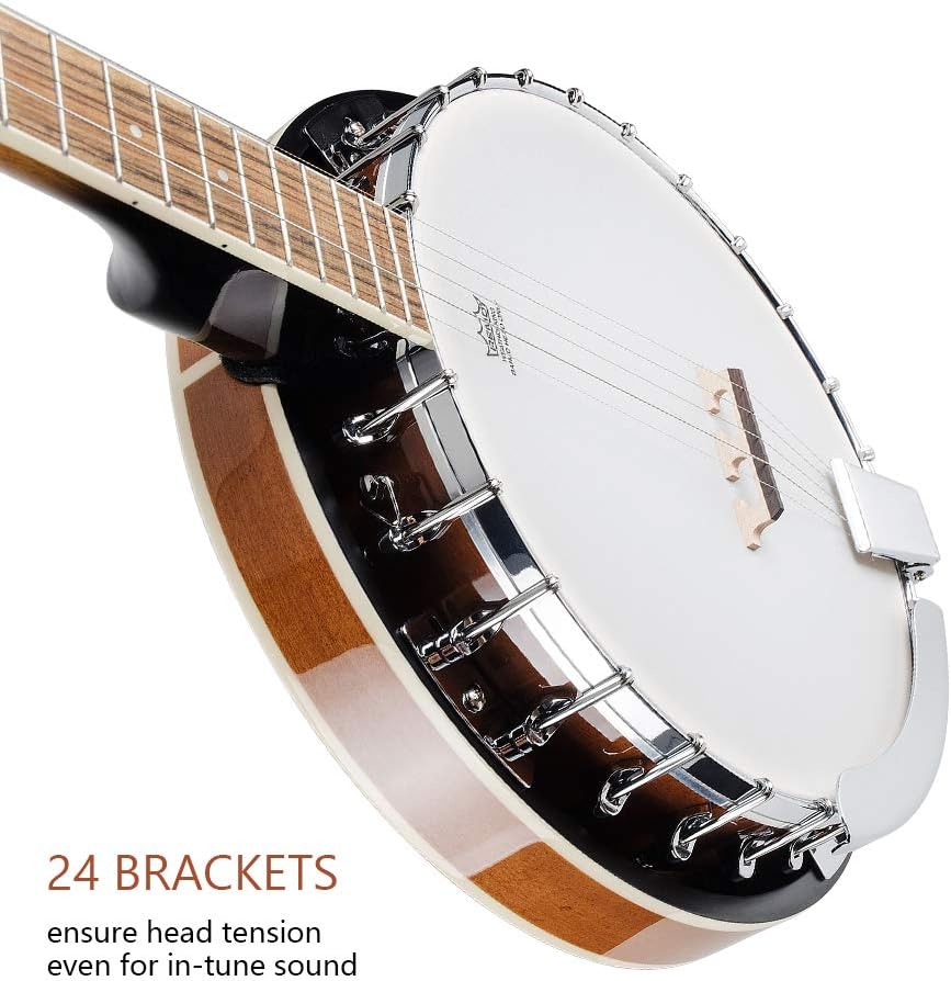 Banjo 5 String Full Size Banjos Set with Resonator, Remo Head, Beginner Banjo Kit with Closed Back, Premium Accessories for Adults, Teenager