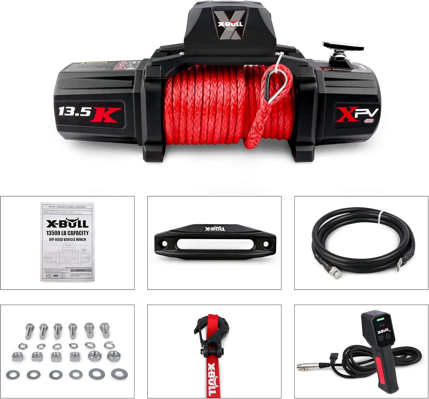 13,500-pound load capacity electric winch - 12-volt DC power supply, suitable for off-road trailer towing, dual-function wireless remote control1 pcs