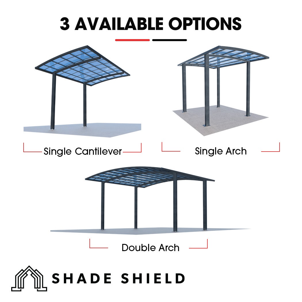 SHADE SHIELD Single Cantilever Carport 3.0m x 5.5m x 2.98m, Aluminium Alloy Frame, Polycarbonate Roof, Shelter for Car or Outdoor Living