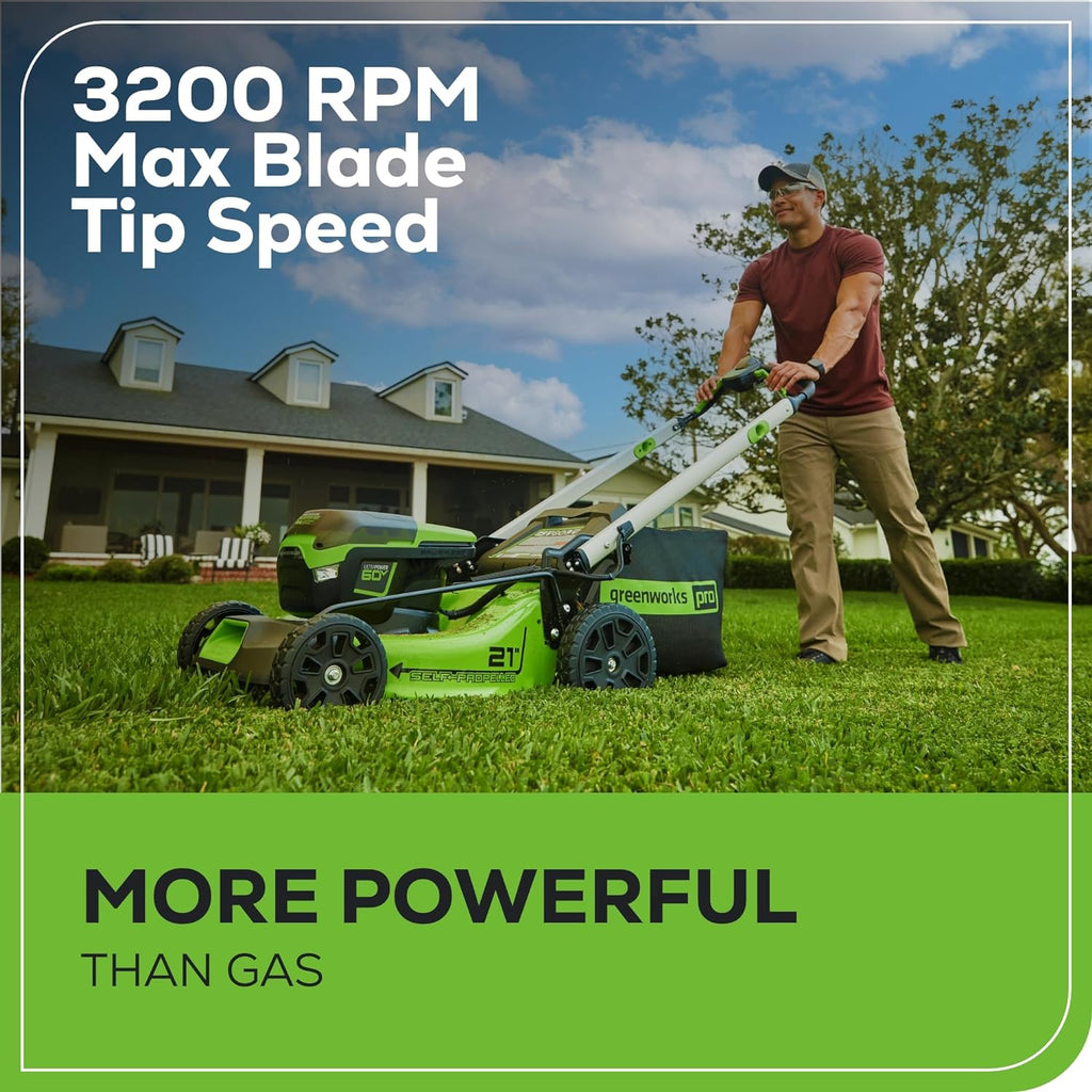 Greenworks 60V 21 Cordless (Self-Propelled) Lawn Mower , 2 x 4.0Ah Batteries and Dual Port Rapid Charger
