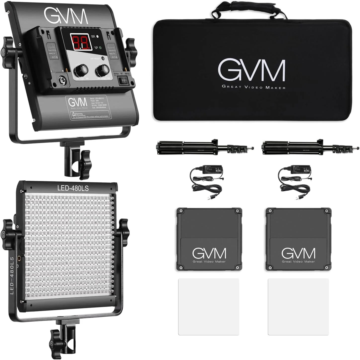 2 Pack LED Video Lighting Kits with APP Control, Bi-Color Variable 2300K~6800K with Digital Display Brightness of 10~100% for Video Photography, CRI97+ TLCI97 Led Video Light Panel +Barndoor1 pcs