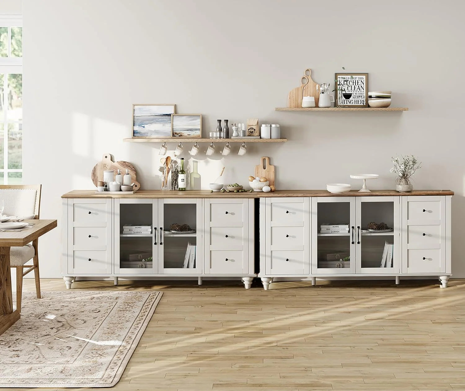 Sideboard Buffet Cabinets with Glass Door, Kitchen Storage Cabinets,Wood Coffee Bar Tables, Accent Sideboard Storage Cabinet Table Dining Room, Living Room,Oak1 pcs