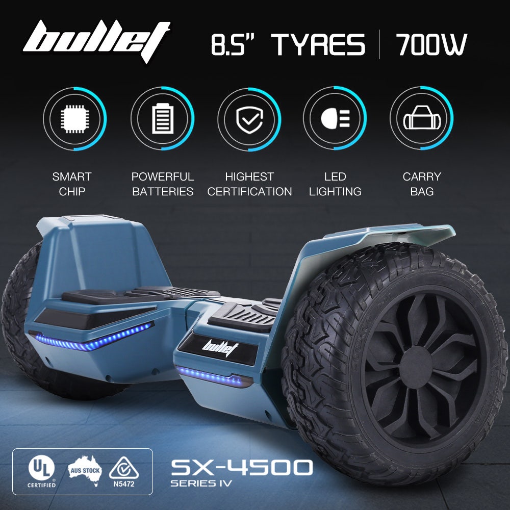 BULLET SX-4500 Hoverboard Scooter, 700W Brushless, UL Certified, AU Compliant, 8.5" Wheels, Superior Self Balancing System, LED Lights, Carry Bag, Navy Blue