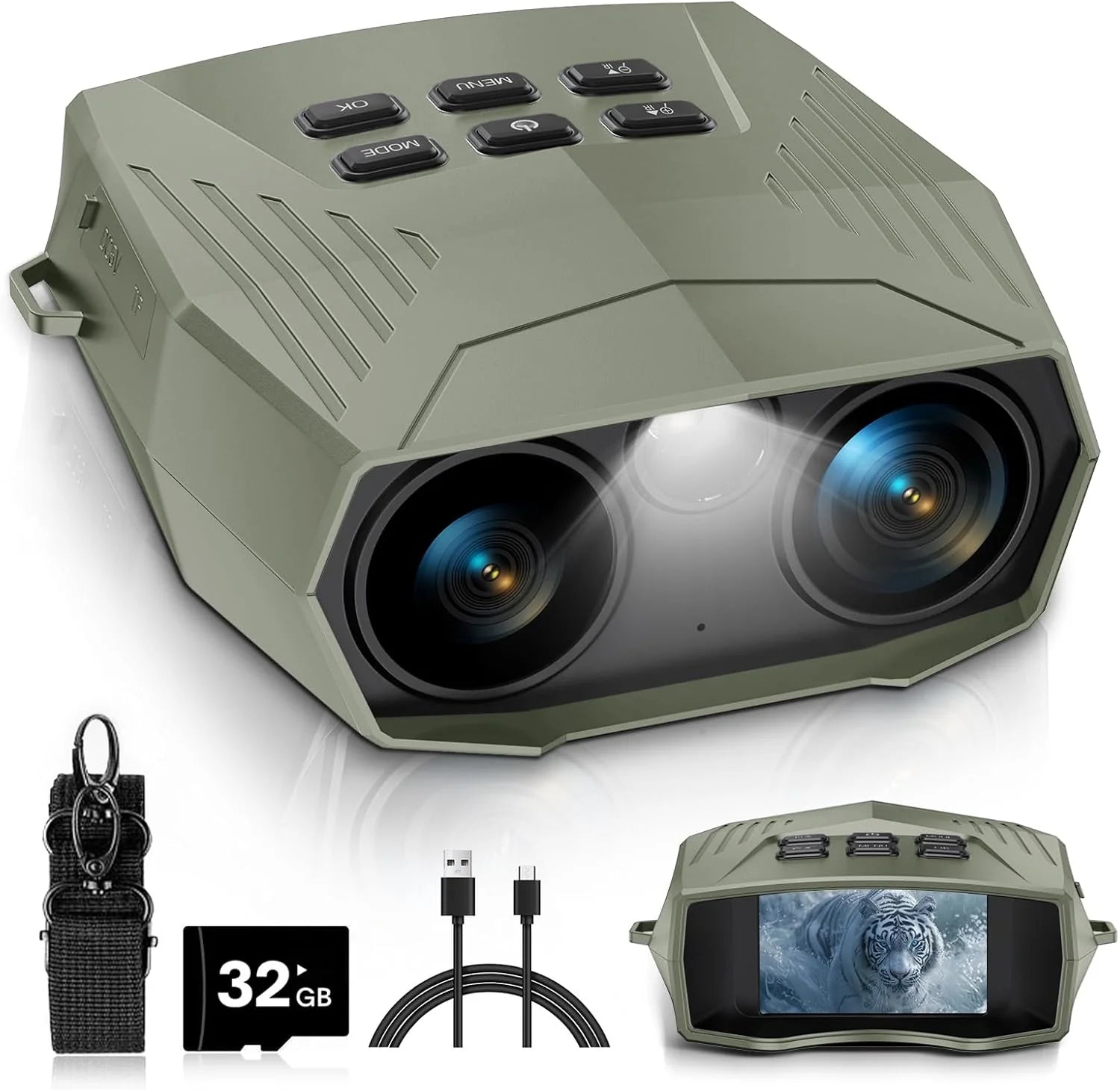 Night Vision Goggles - 5K Night Vision Binoculars for Adults, 5000mAh Rechargeable Infrared Binoculars with 3'' Large Screen, 10X Digital Zoom External Flashlight for Camping1 pcs