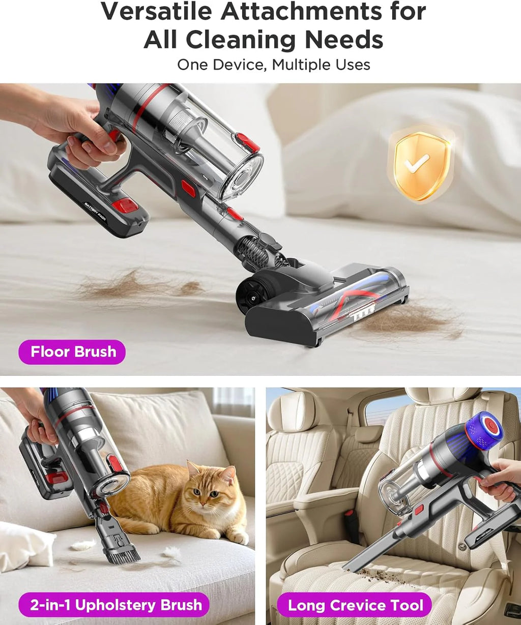 Cordless Stick Vacuum Cleaner: 550W Powerful Suction, LED Display, 55 Min Runtime, Anti-Tangle Brush, Rechargeable Battery, Lightweight for Home, Pet Hair, Hard Floors, Carpet1 pcs