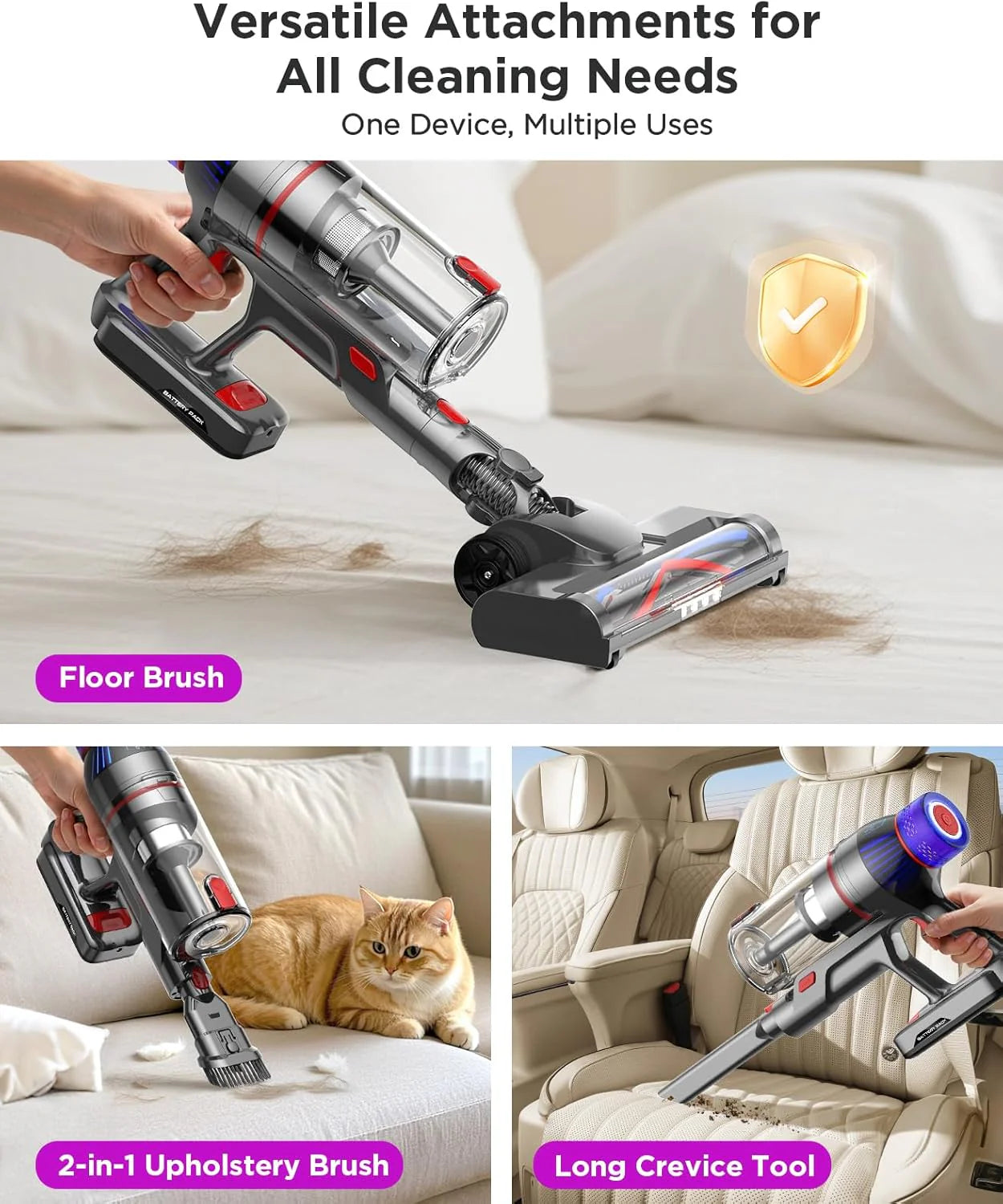 Cordless Stick Vacuum Cleaner: 550W Powerful Suction, LED Display, 55 Min Runtime, Anti-Tangle Brush, Rechargeable Battery, Lightweight for Home, Pet Hair, Hard Floors, Carpet1 pcs