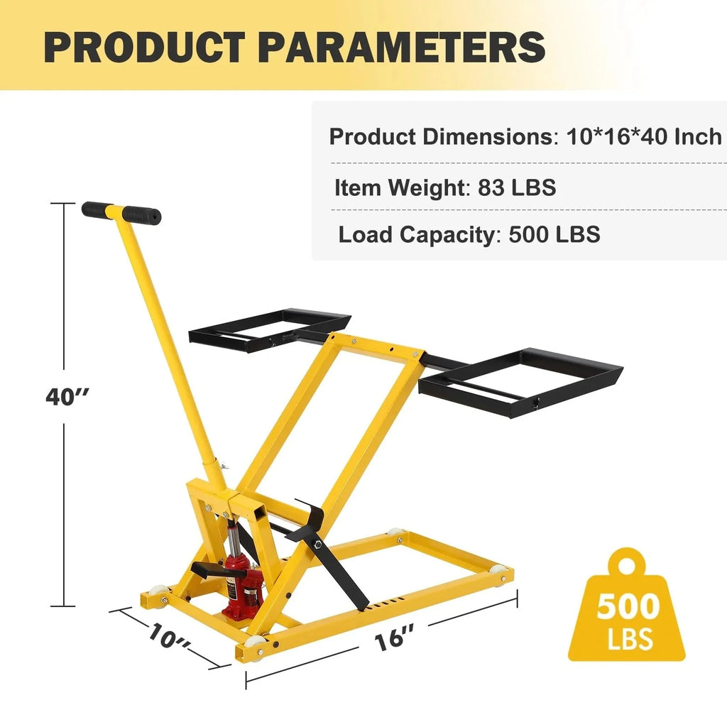 Lawn mower lift with hydraulic jack, 66 cm (26 inch) lifting height, welded steel construction, lifting capacity 227 kg (500 lbs), for ride-on lawn mowers, tractors and ATVs