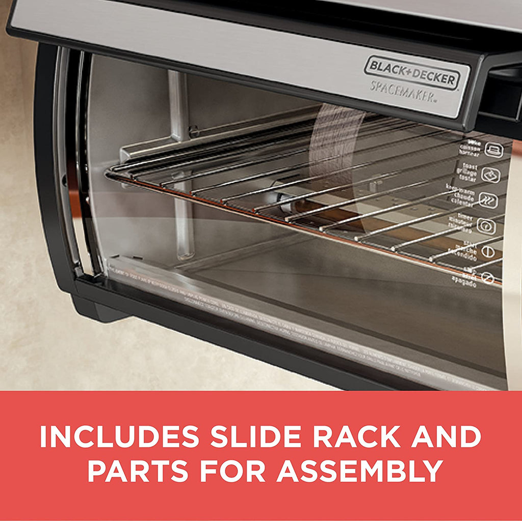 BLACK+DECKER SpaceMaker Under-Counter Toaster Oven, Digital Controls, Black/Stainless Steel, Fits 9′′ Pizza, TROS1000D