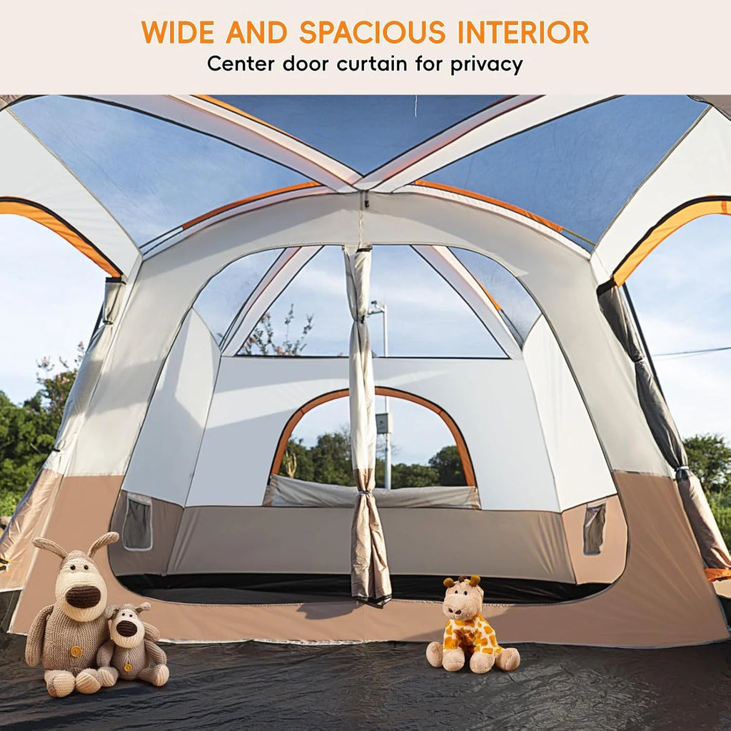 Camping Tent, 4-6 Person Family Cabin Tents, Large Waterpoof Tents for Camping Outdoor, 210D Oxford Fabric Blackout Foldable Sunburn Prevention Tent with 2 Rooms, 3 Foyers for Picnic Khaki1 pcs