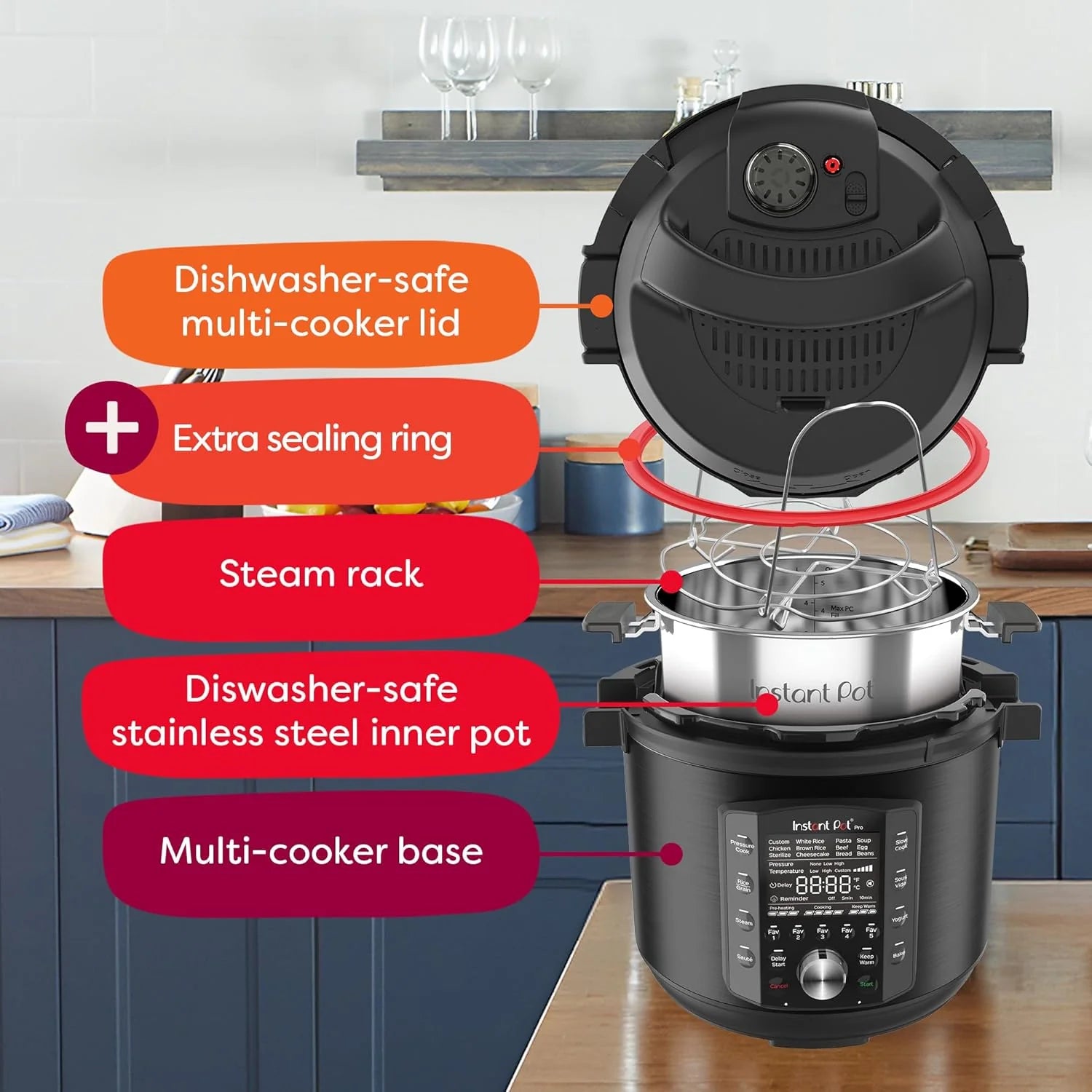 10-in-1 Pressure Cooker, Slow Cooker, Rice/Grain Cooker, Steamer, Sauté, Sous Vide, Yogurt Maker, Sterilizer, and Warmer, Includes App With Over 800 Recipes, Black1 pcs