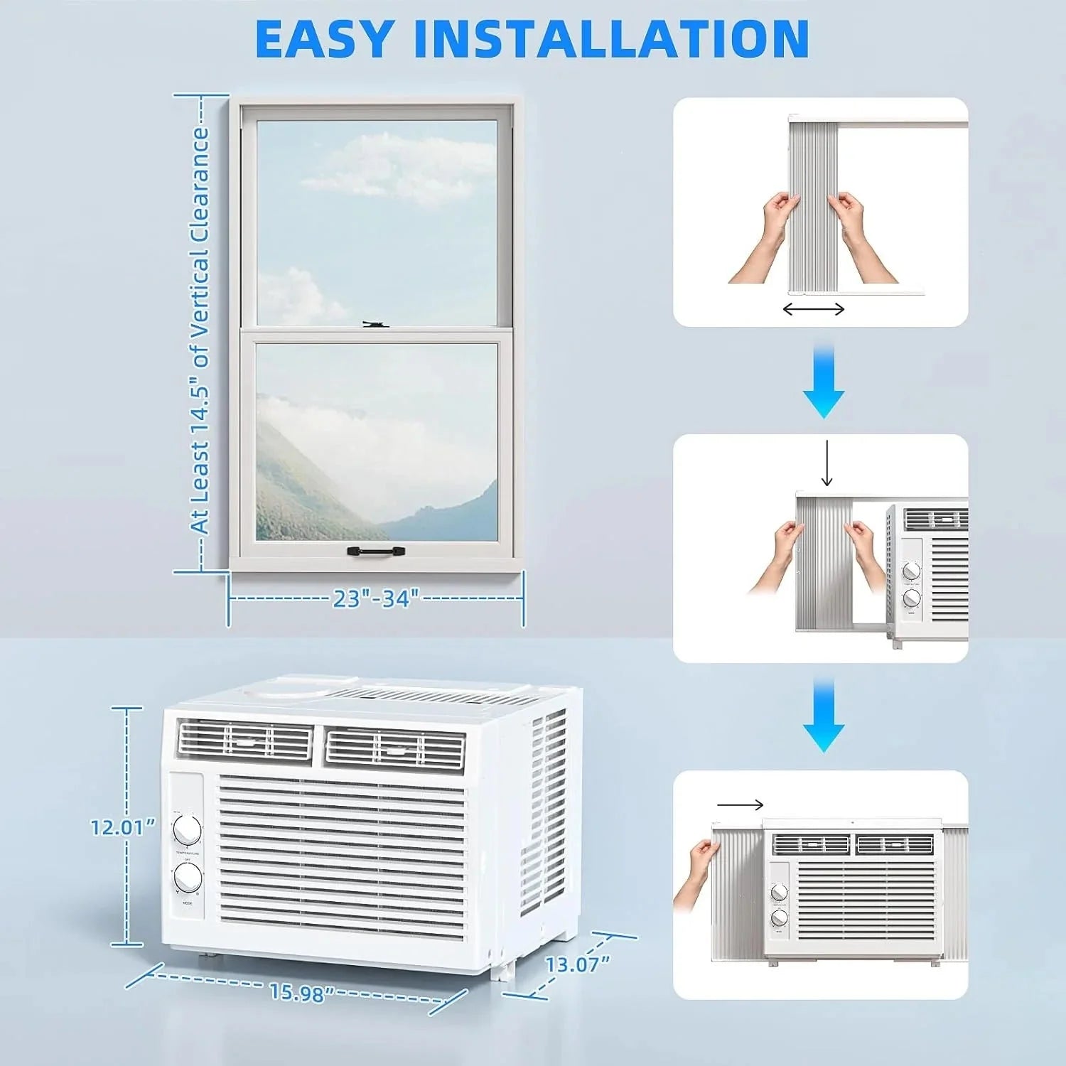 Antarctic Star 12,000 BTU U-shaped window air conditioner, cools rooms up to 550 square feet with 6 modes, 24-hour timer, ultra-quiet window air conditioner