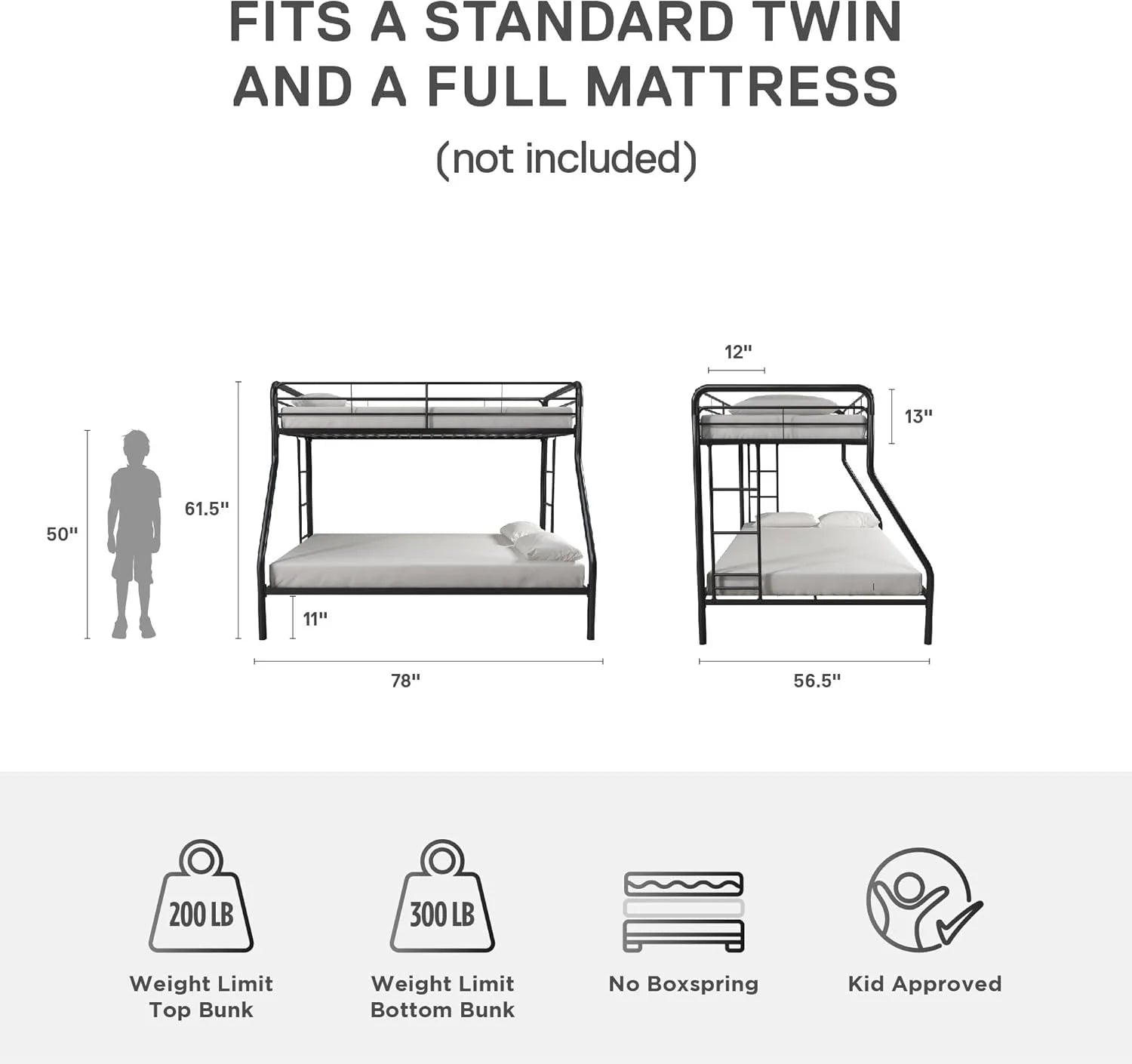 DHP Dusty Twin Over Full Metal Bunk Bed, Off White1 pcs