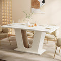 Modern Dining Table for 4-6 People, 55-Inch Rectangular Kitchen Table with U-Shaped Base, Dinner Table for Kitchen Dining Room Apartment, Cream White1 pcs
