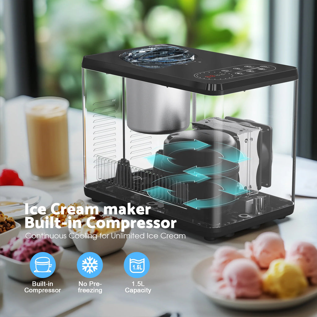 1.5L Ice Cream Maker Machine No Pre-Freezing