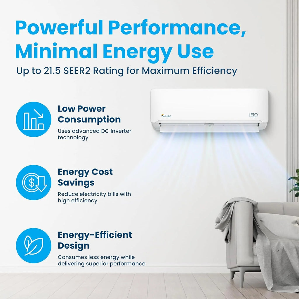 Mini split air conditioning heat pump, 9000 watts, 110/120 volts, variable frequency, supports Alexa function, energy efficiency ratio 21.5, white1 pcs