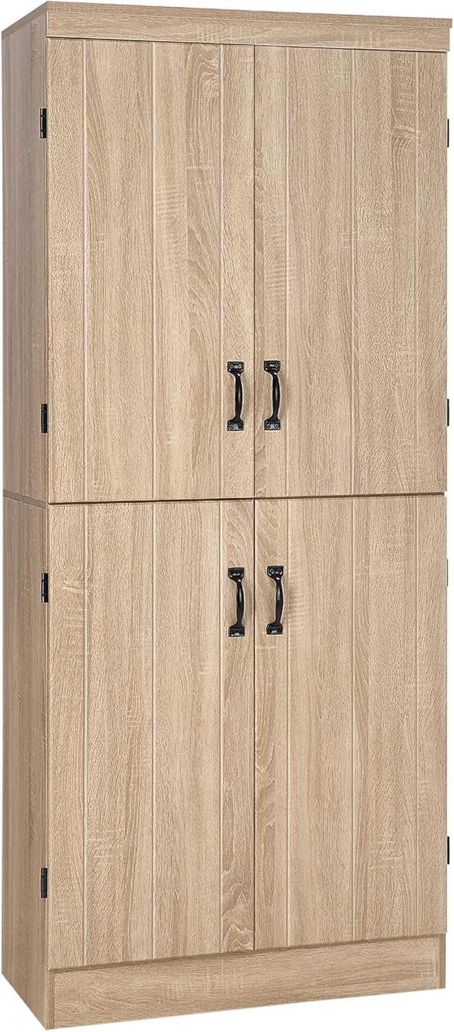 70" Tall Kitchen Pantry Cabinet, Freestanding Buffet Storage Cabinet with 4 Doors and 2 Adjustable Shelves, Natural1 pcs