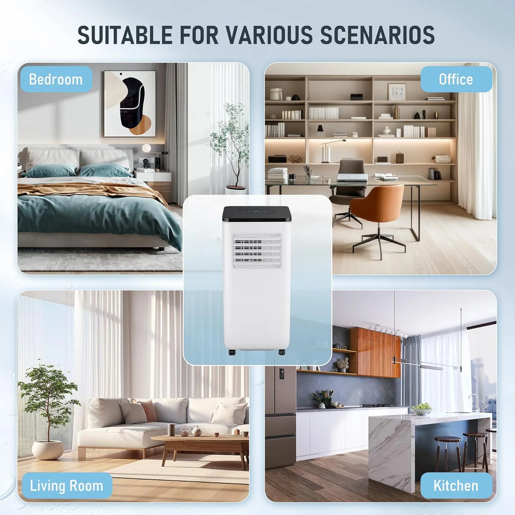 Portable Air Conditioner, 10000 BTU 3-in-1 Cooling, Dehumidifier, Fan with Remote Control, 24H Timer, LED Display, Sleep Function, Child Lock for Home, Office, Bedroom (Window Kit Included)1 pcs