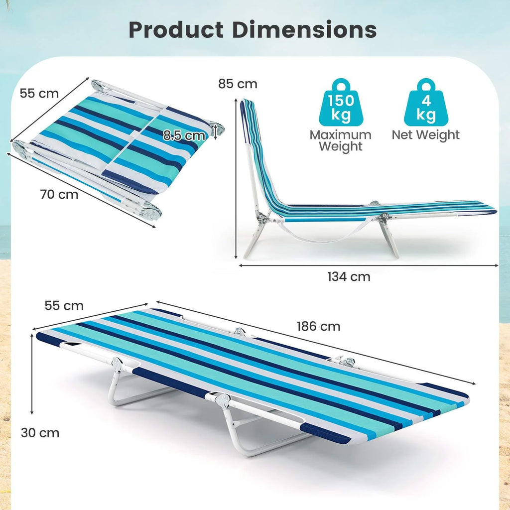 2 Pieces 5-position Outdoor Folding Chaise Lounge with Carry Strap for Patio