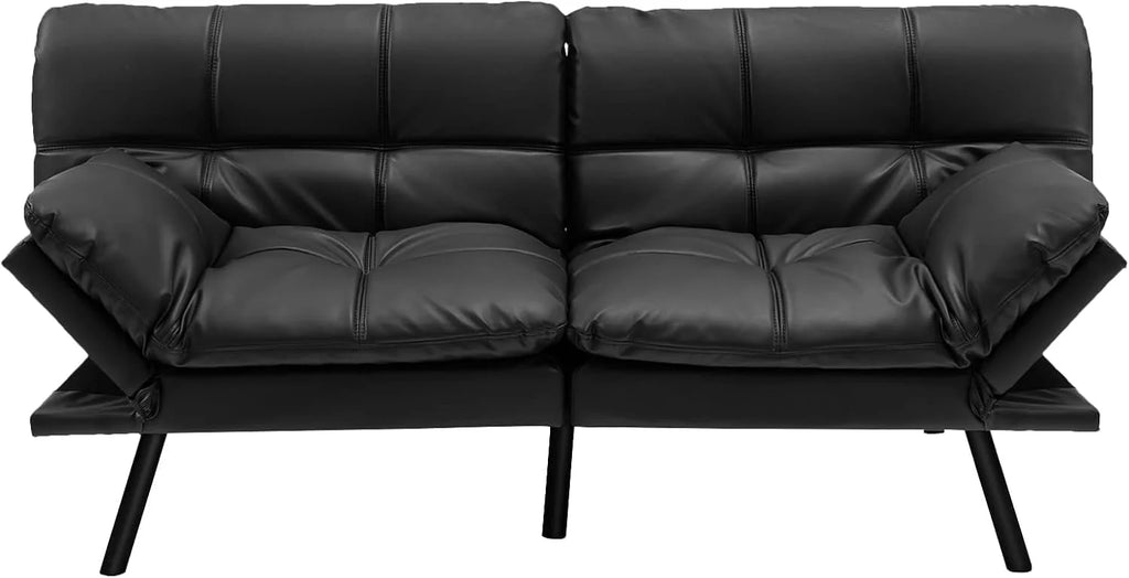 Futon Sofa Bed, 72" Memory Foam Convertible Futon Couch with Adjustable Backrest & Armrests, Metal Legs, Modern Loveseat Sleeper Bed Split-Back Sofa for Small Apartment, Grey1 pcs