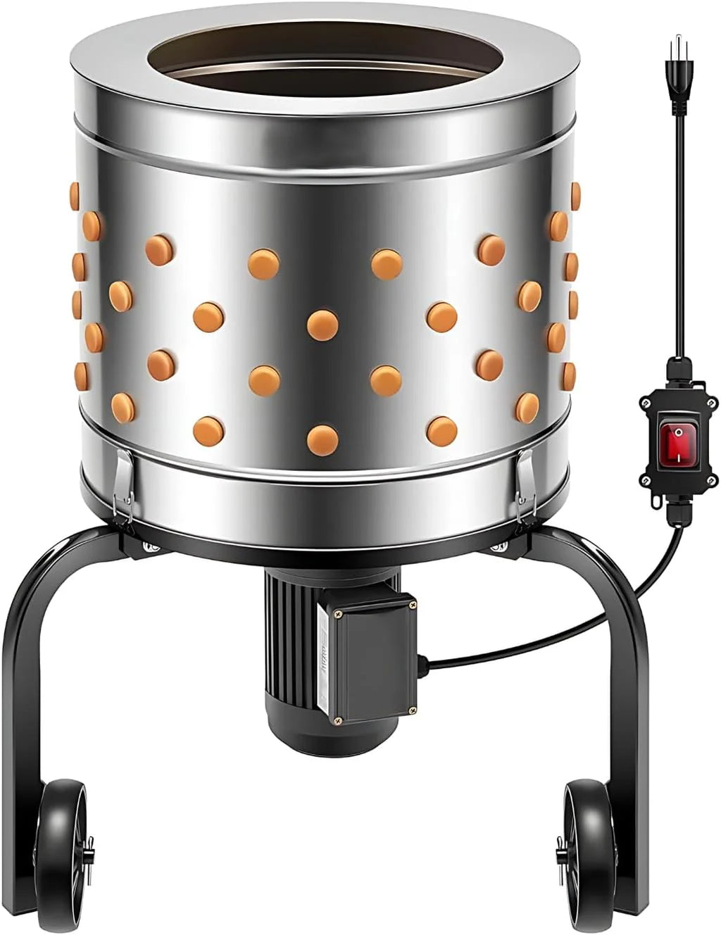 Stainless Steel Chicken Plucker, 92 Silicone Fingers, 20 inch Drum Diameter, Mobile with Wheels, Heavy Duty, Feathers Remover.1 pcs