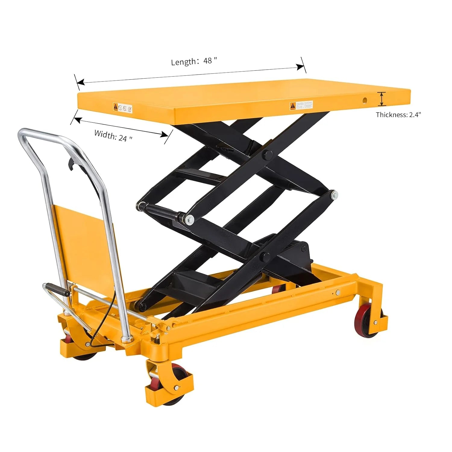 Hydraulic Lift Table Cart �C 770 lbs Capacity, 51" Max Height, Double Scissor Lift with Safety Guard & 4 Wheels