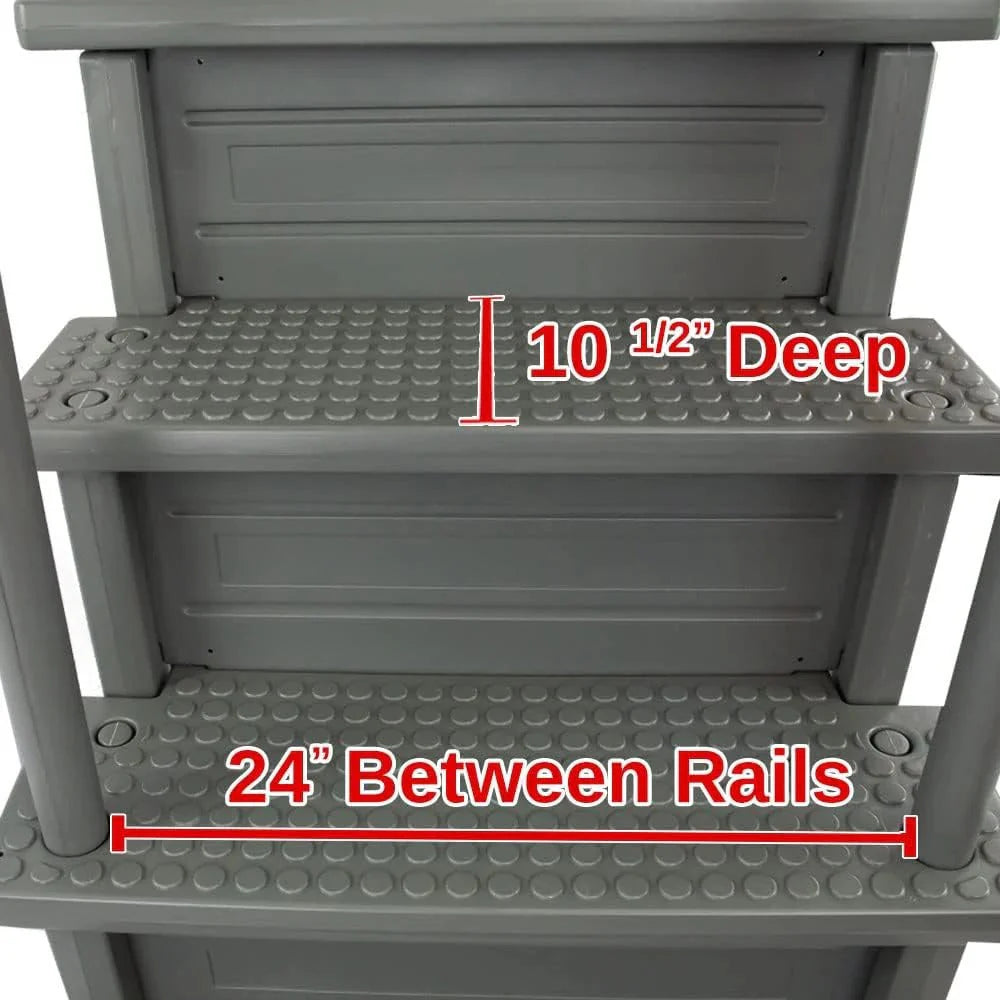 Non-slip entry steps for pools | Grey | For above-ground pools | Can be installed on terraces with a height of 122 to 137 cm | Load capacity up to 136 kg