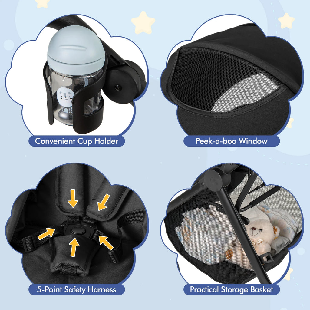 2-in-1 Convertible Baby Stroller, Foldable Infant Carriage with Reversible Seat
